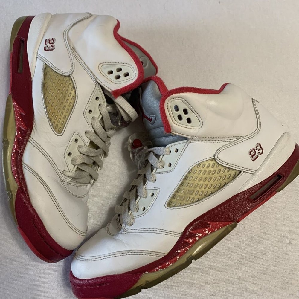 Nike 440892-101 Air Jordan 5 Retro Red Leather 7Y - Picture 6 of 9